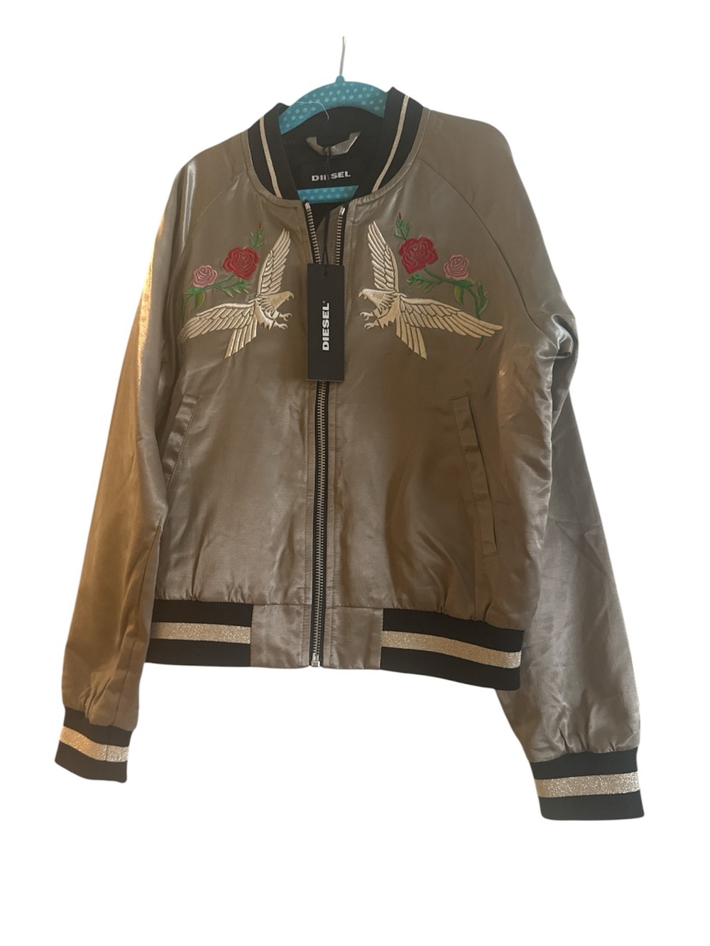 Diesel JABSOL Bomber Jacket kids 10Y NWT Embroidered Eagle Rose $160